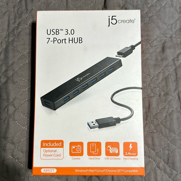 j5create USB 3.0 7-PORT HUB - BLACK - Model: JUH377 - Picture 1 of 6